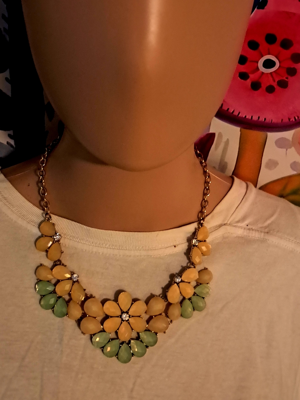 Forever 21 Yellow and Light Green Floral Bib Necklace